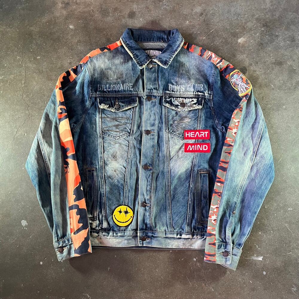 Designer billionaire boys club heart + mind type 3 buckle back denim jacket